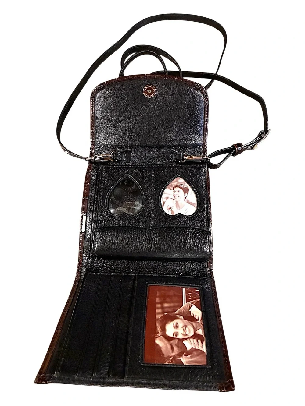 Brighton Black & Brown Leather Organizer Wallet Crossbody | Croc Embossed